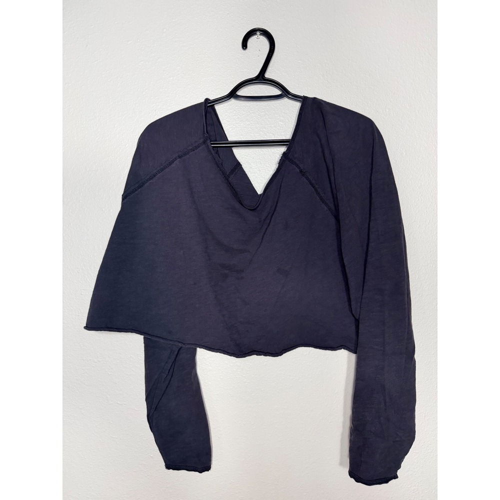Intimately Free People Womens Charcoal Grey V-Neck Cropped Long Sleeve Top Large